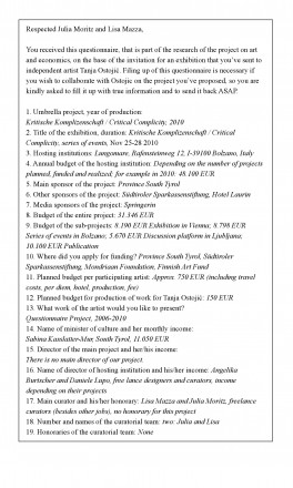 Tanja Ostojic: Questionnaire