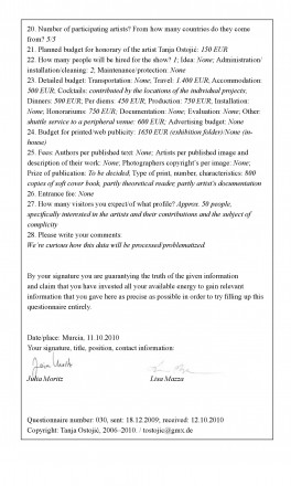 Tanja Ostojic: Questionnaire